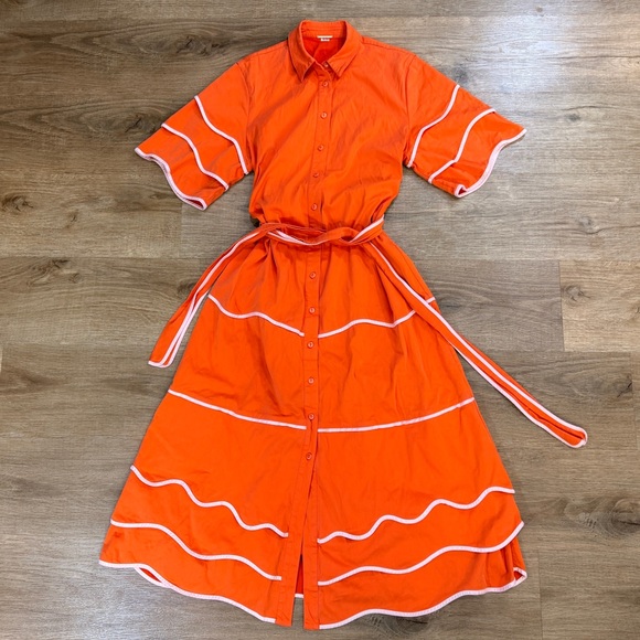 Alexis Rhodes Dress Orange Midi Layer Cap Sleeve with White Accents - Picture 11 of 16